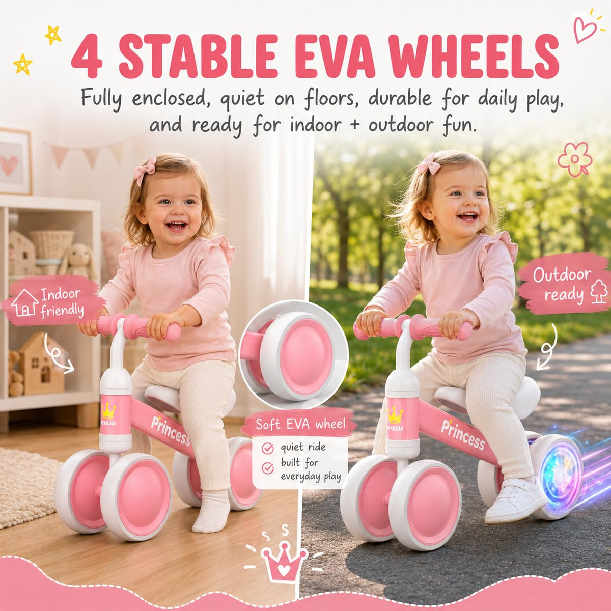 Pink Balance Bike with LED Light Up Wheels Y9117