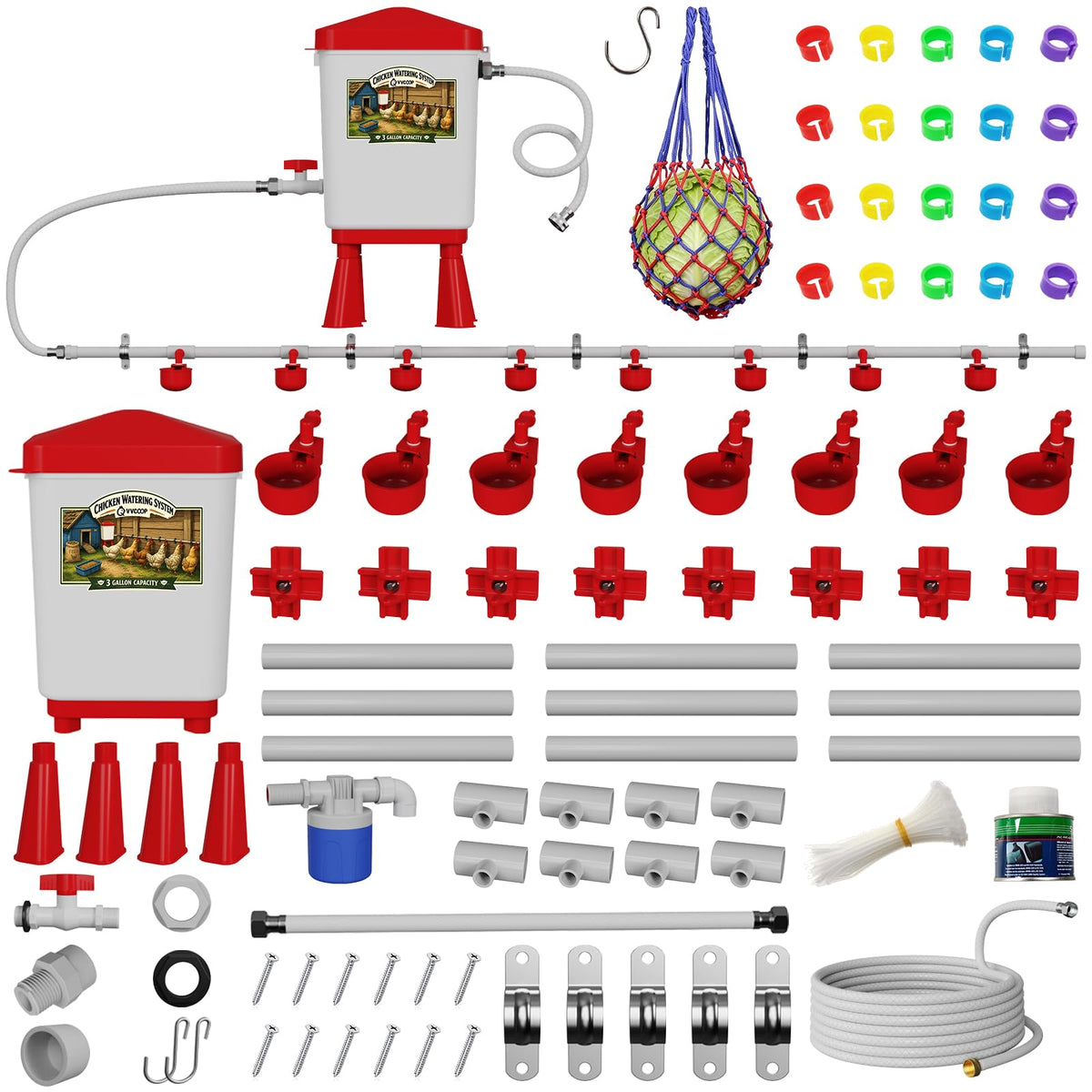 3 Gallon Automatic Chicken Waterer with 8 Cups and 8 Nipples X647538