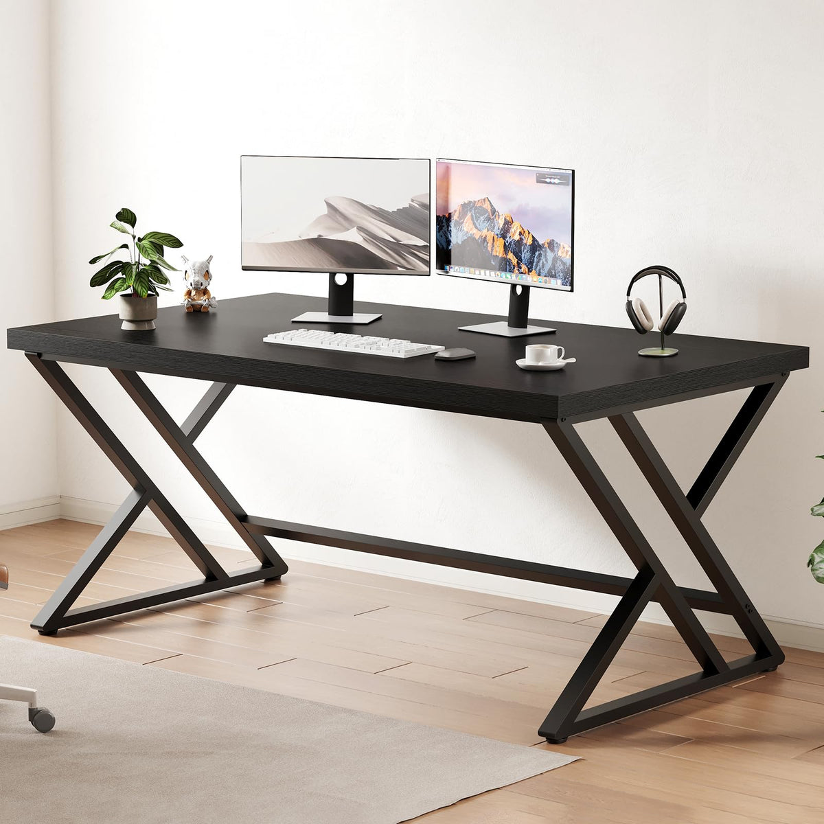 Black 47 Inch Metal and Wood Computer Desk X947590