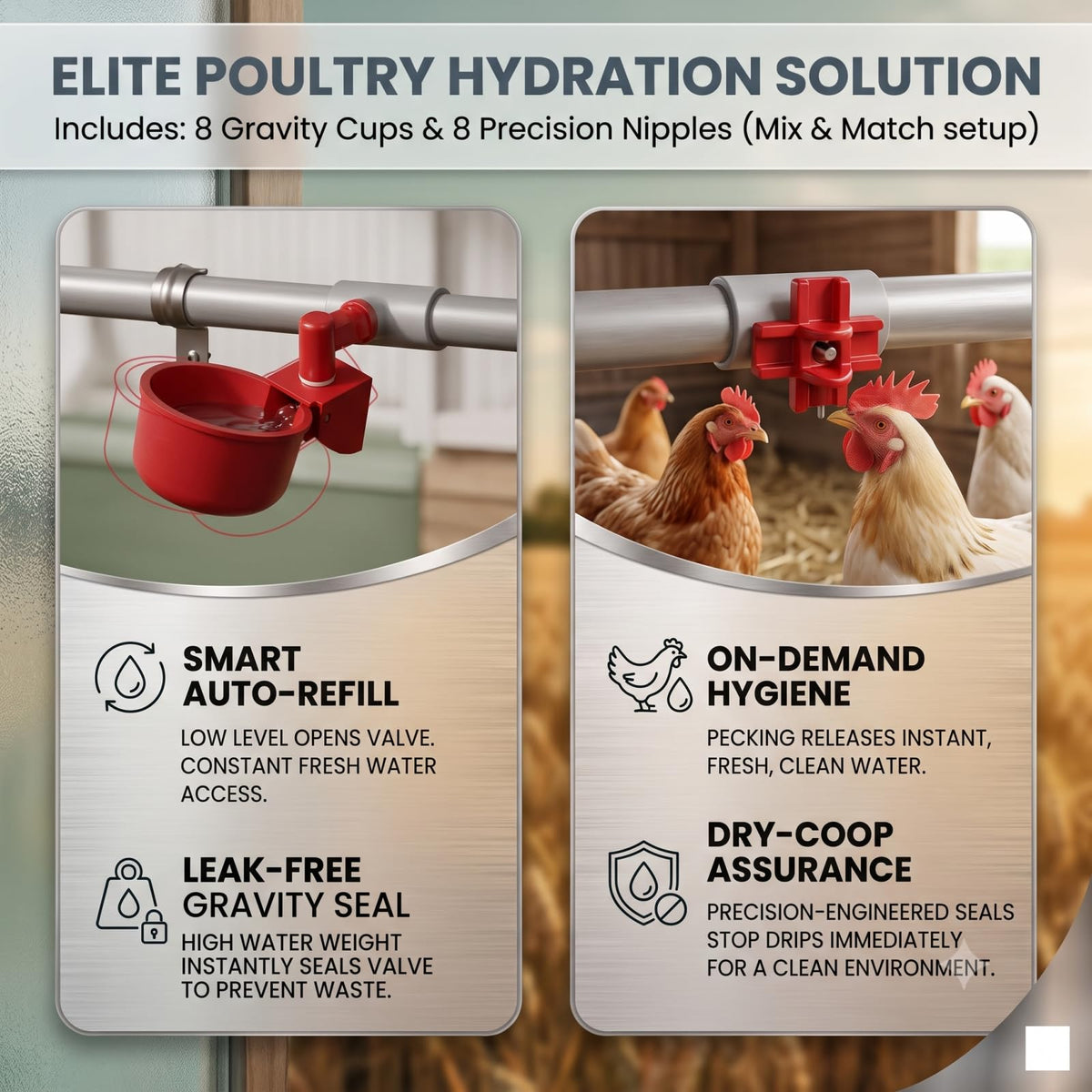 3 Gallon Automatic Chicken Waterer with 8 Cups and 8 Nipples X647538