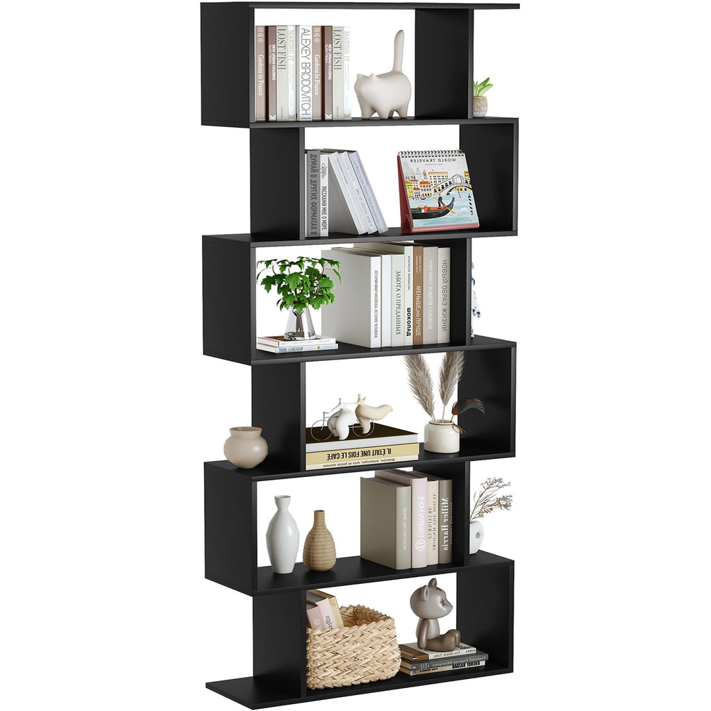6-Tier Geometric S Shaped Wood Bookshelf V84453