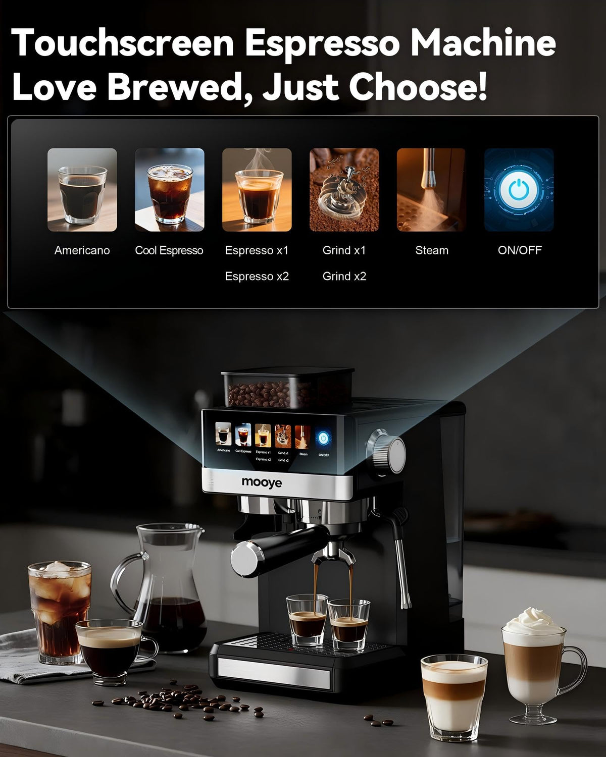 20Bar Compact Espresso Machine with Grinder and Steam Milk Frother K9265