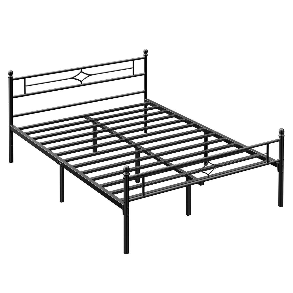 Full Size Black Metal Bed Frame with Headboard and Footboard W7671