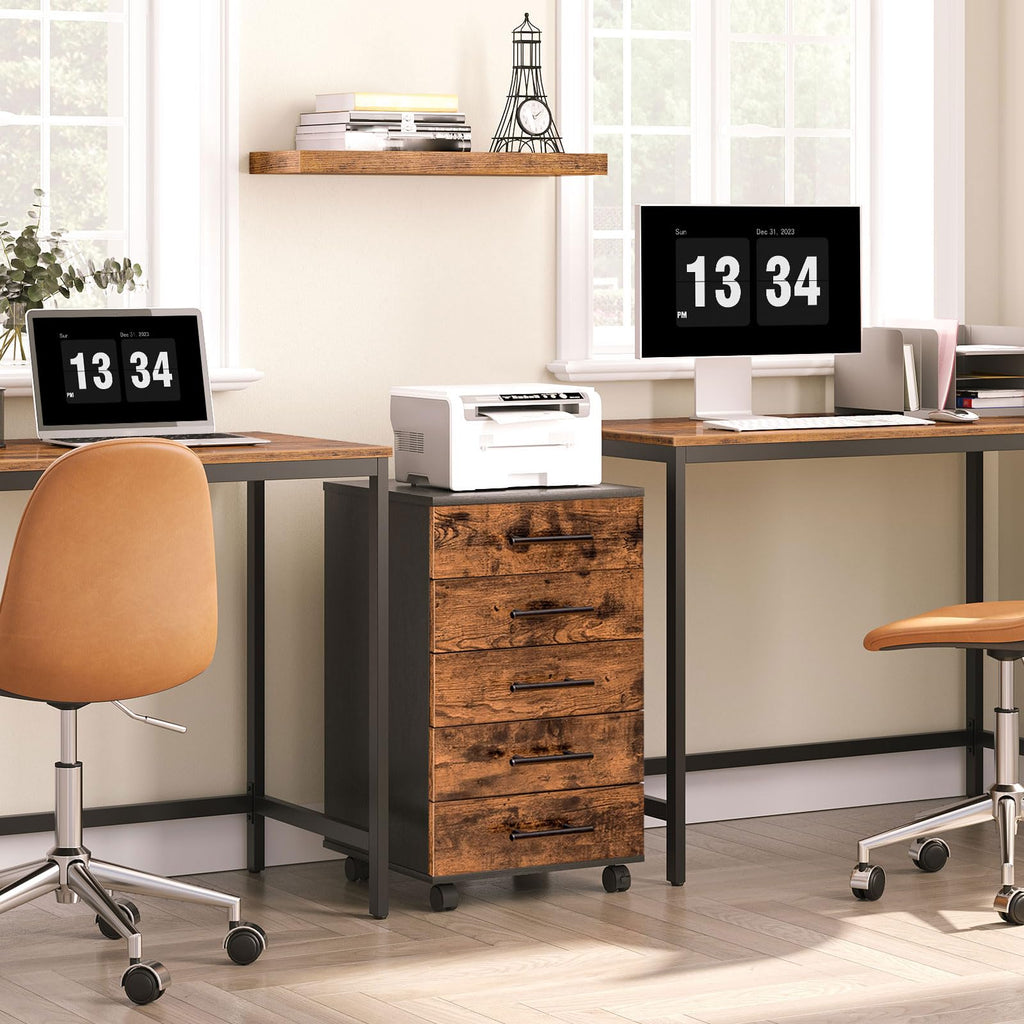 5 Drawer Wooden Mobile File Cabinet with Wheels E57182