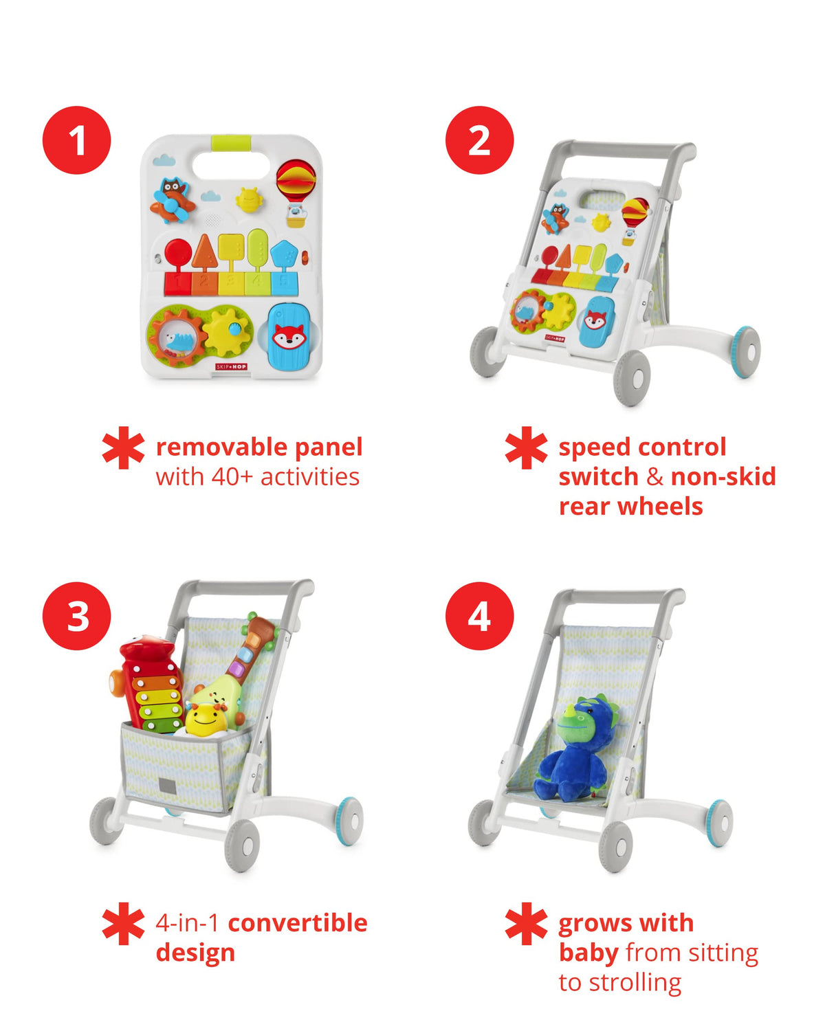 4-in-1 Sit to Stand Baby Walker with 40+ Activities X251258