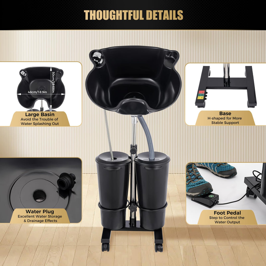Portable Shampoo Bowl with Electric Pump, Height Adjustable Hair Washing Station F94433
