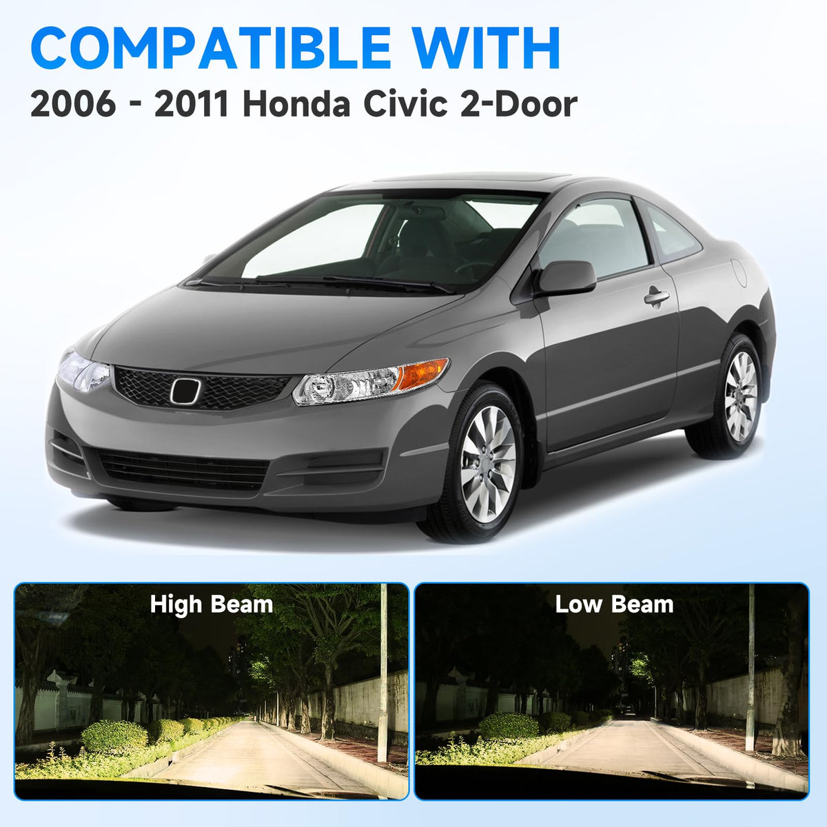 Headlight Assembly for 2006-2011 Honda Civic 2-Door Chrome Housing Amber Reflector E55336