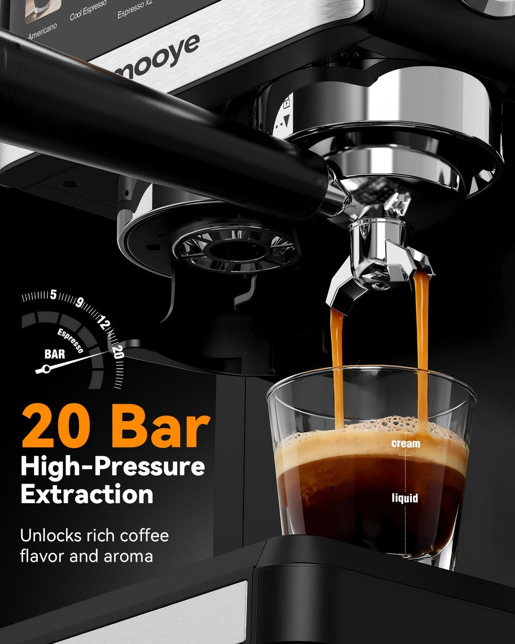 20Bar Compact Espresso Machine with Grinder and Steam Milk Frother K9265