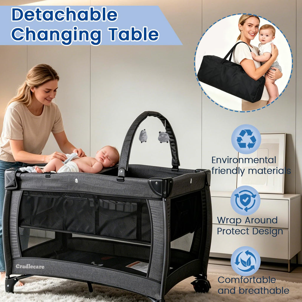 3-in-1 Pack and Play with Changing Table & Carry Bag, Black T35074