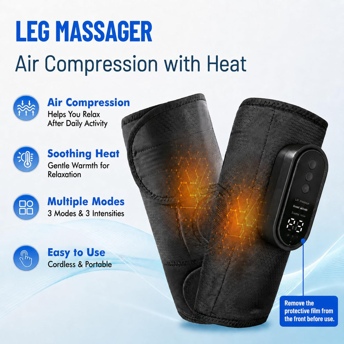 Cordless Air Compression Leg Massager with Heat, 2 Pack (Black) L91832