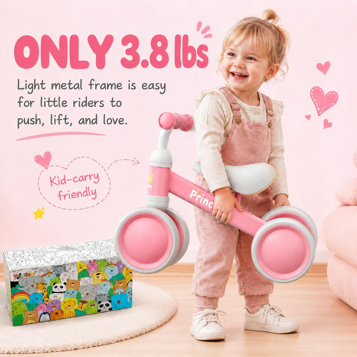 Pink Balance Bike with LED Light Up Wheels Y9117