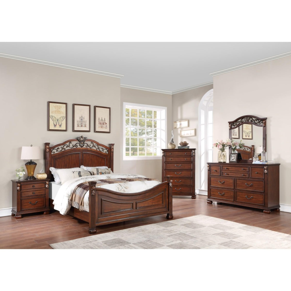 King Bed Frame with Ornate Post Headboard Solid Pine Wood P598248