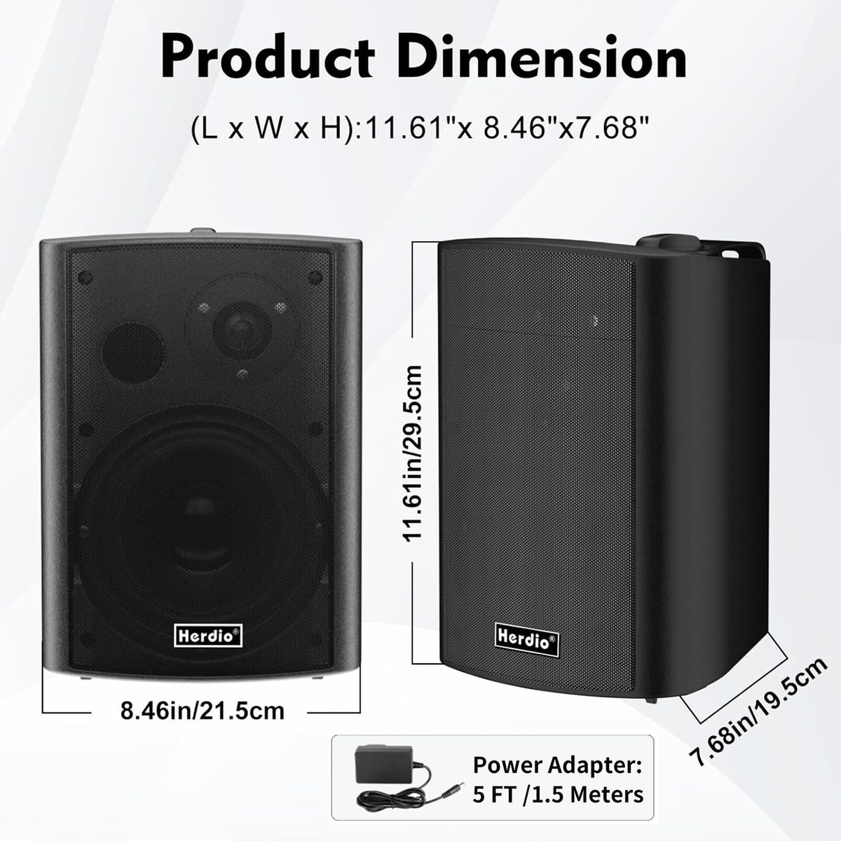 5.25" 300W Bluetooth Outdoor Speakers IPX5 Waterproof Black 2-Pack I30956