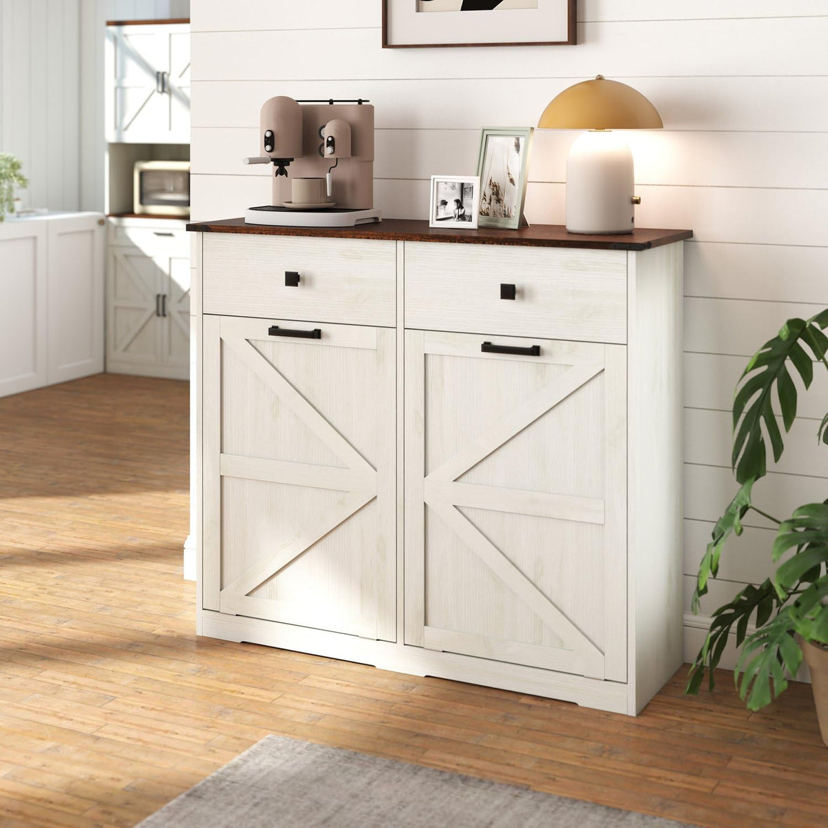 Brown and Antique White 20 Gallon Tilt-Out Trash Cabinet H810