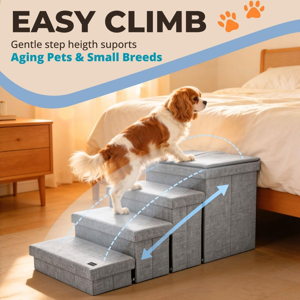Foldable Grey 4 Steps Dog Stairs with Cushion W1094