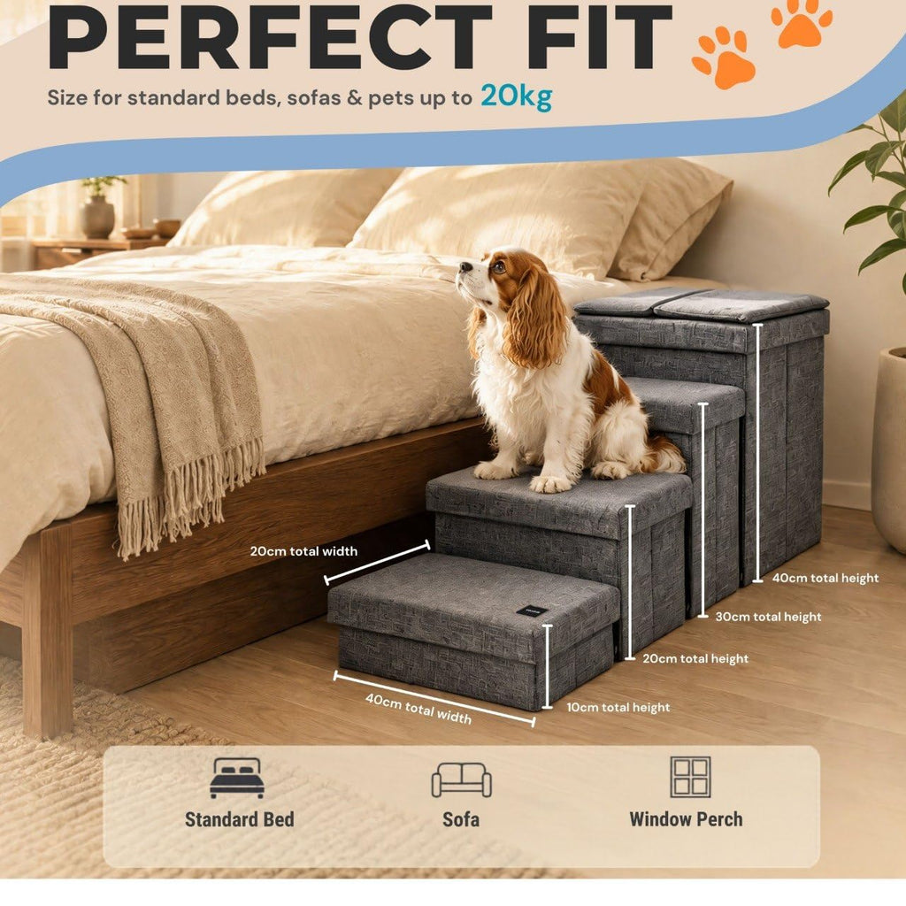 Foldable Grey 4 Steps Dog Stairs with Cushion W1094
