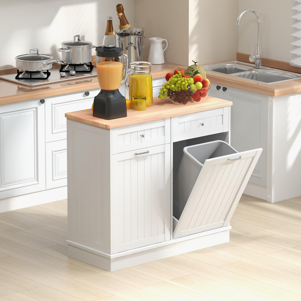 White Double Door Tilt Out Trash Cabinet T844