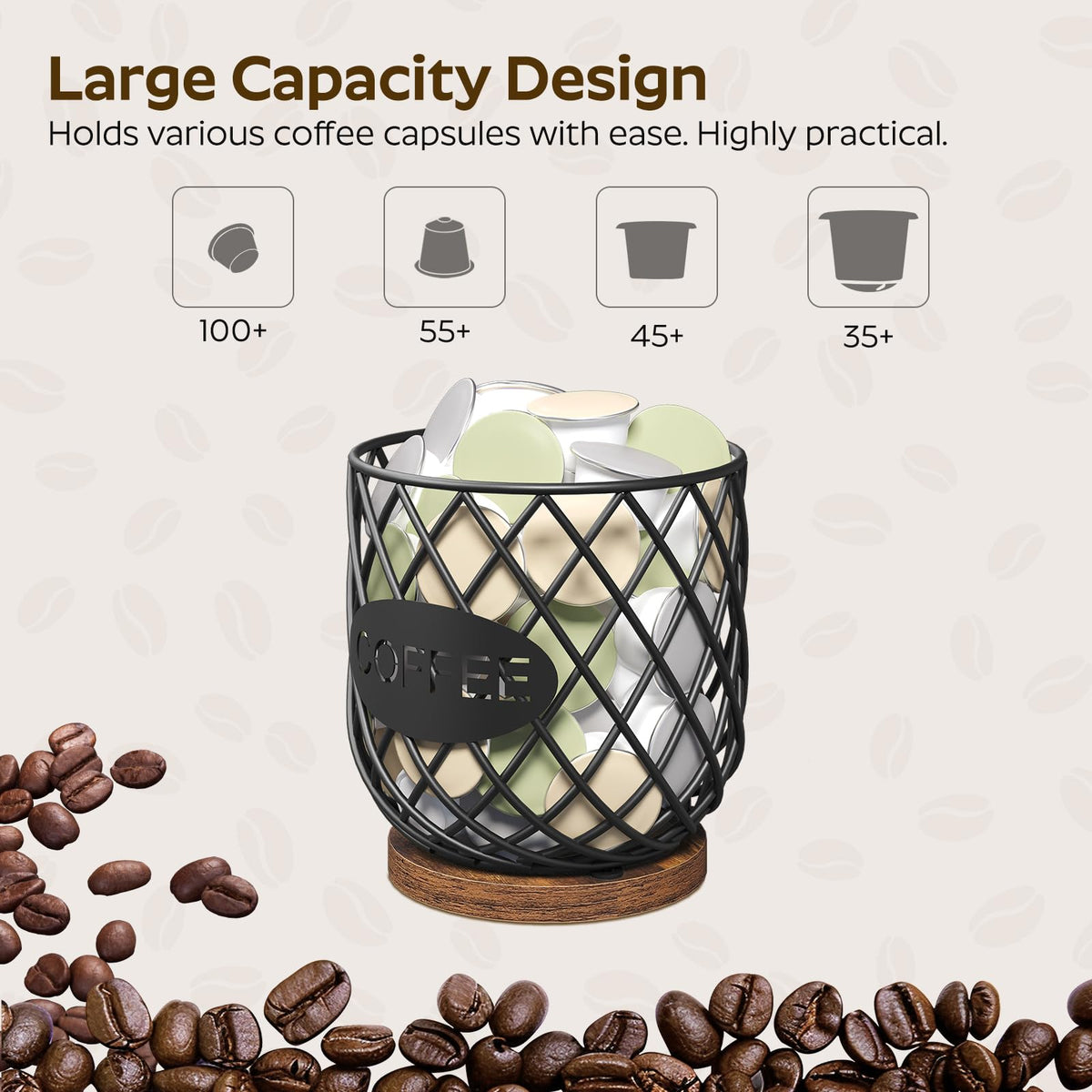 Compatible with K Cup & Nespresso Vertuo Pods Coffee Pod Holder Organizer K304
