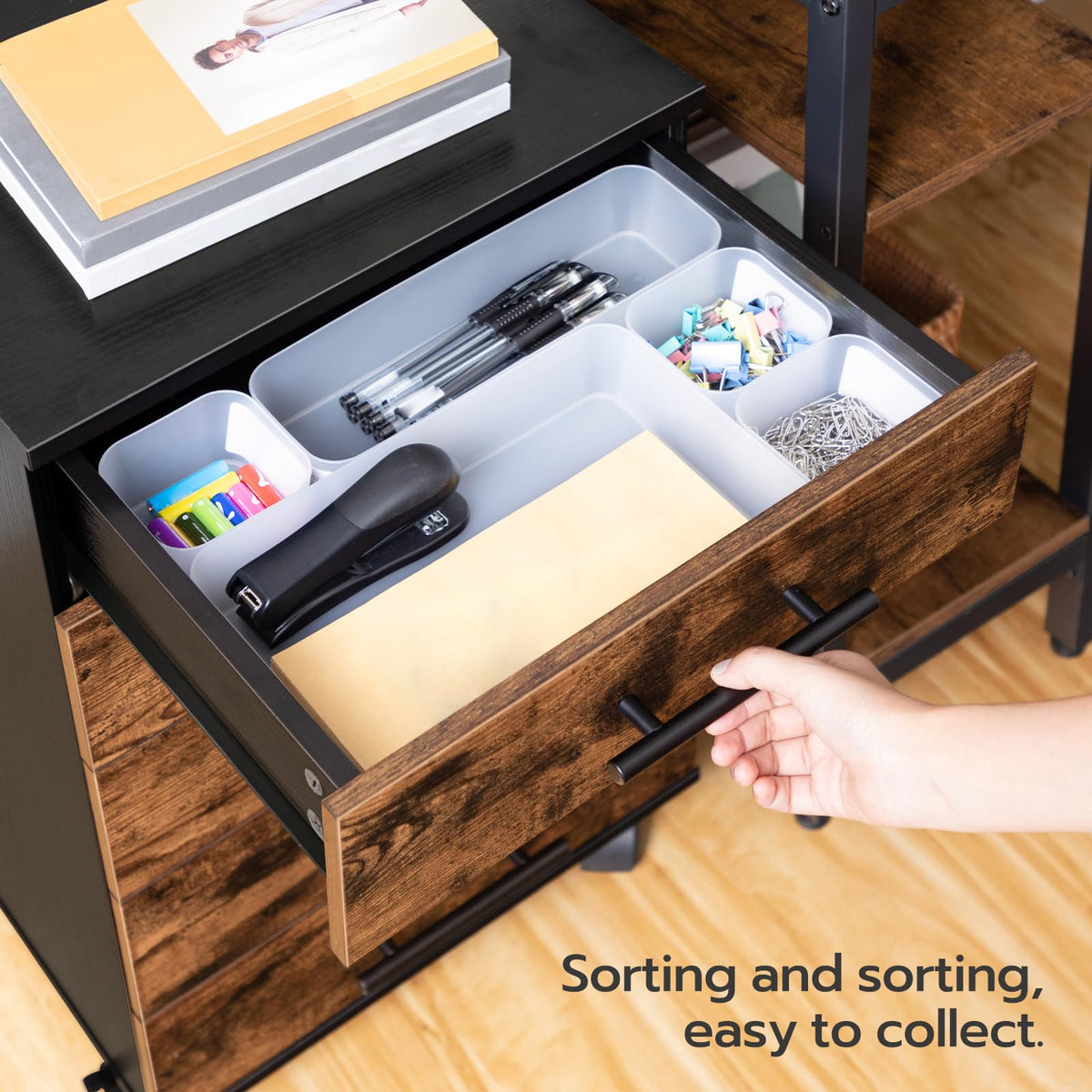 5 Drawer Wooden Mobile File Cabinet with Wheels E57182