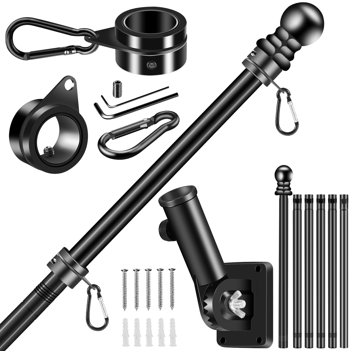 Black 7 FT Stainless Steel Flagpole Kit S3328