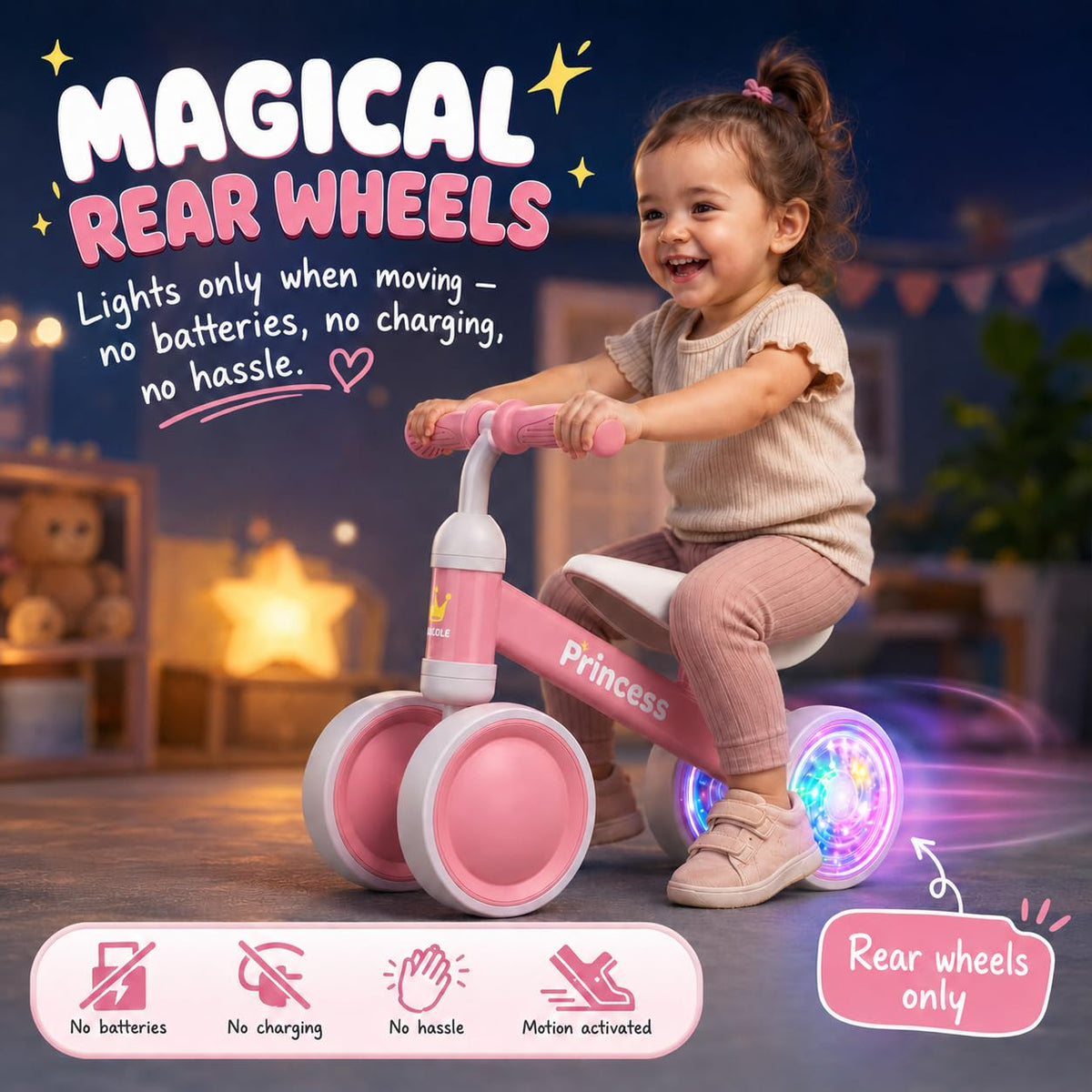 Pink Balance Bike with LED Light Up Wheels Y9117
