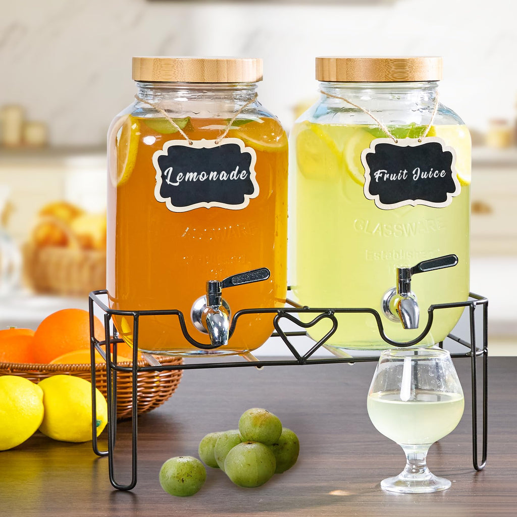 2 Pack 1 Gallon Glass Drink Dispenser with Stand and Fruit Infuser K917564