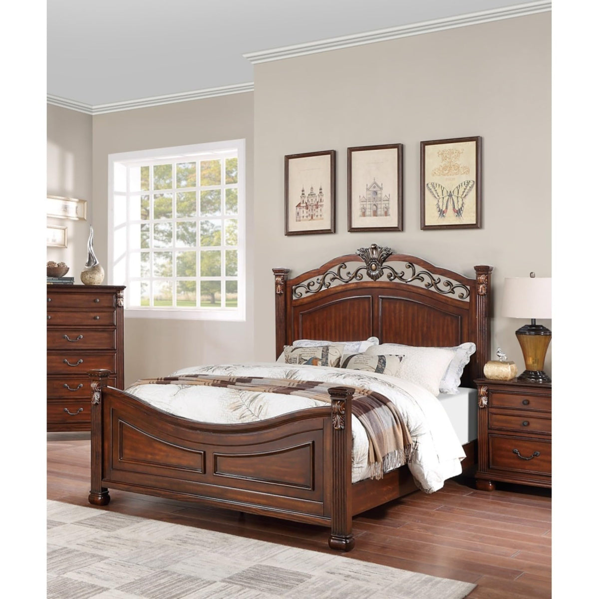 King Bed Frame with Ornate Post Headboard Solid Pine Wood P598248