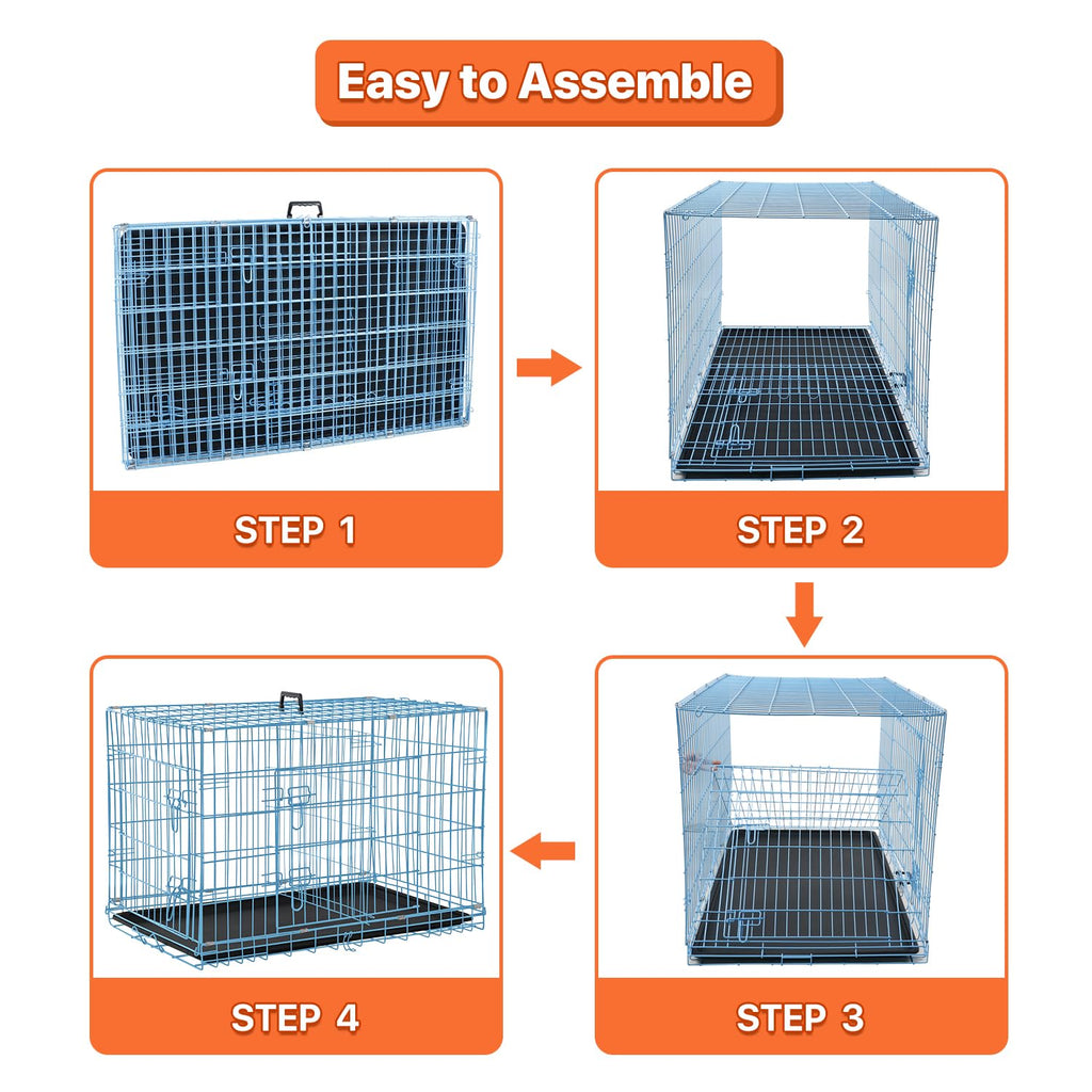 Folding Metal Dog Crate with Plastic Tray & Divider C749