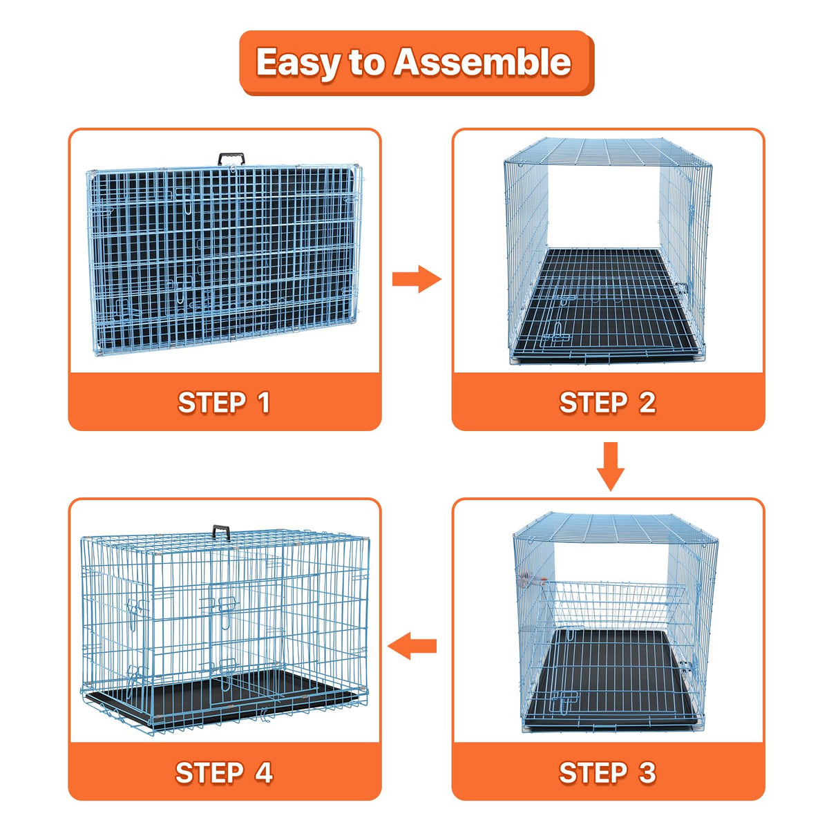 Folding Metal Dog Crate with Plastic Tray & Divider C749