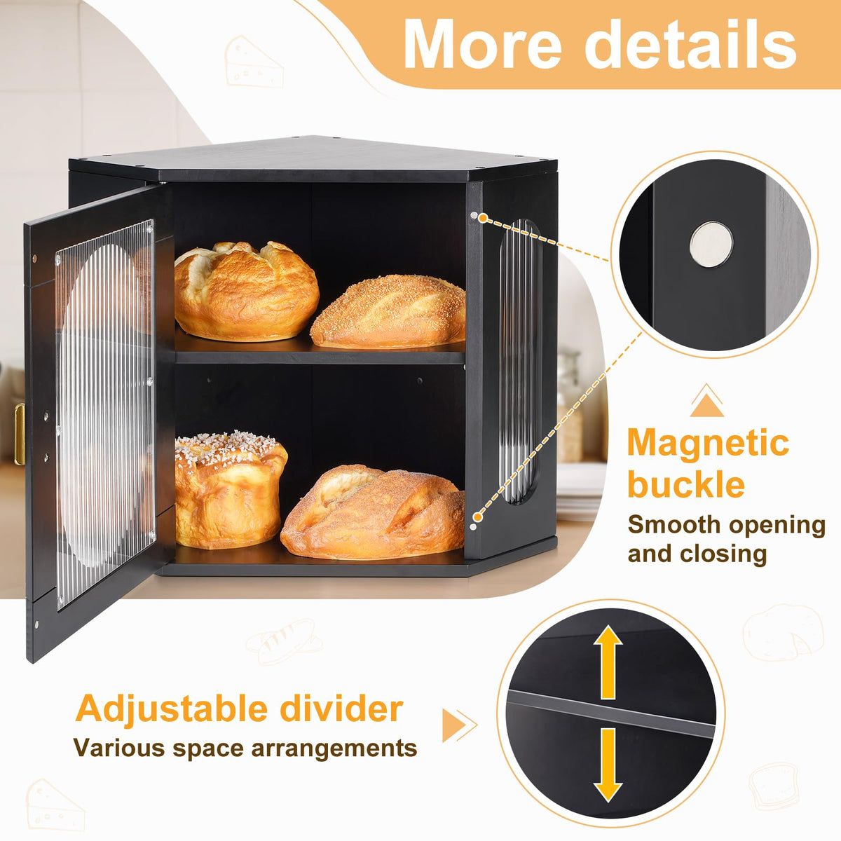 2 Layer Wooden Bread Box with Acrylic Window A18172