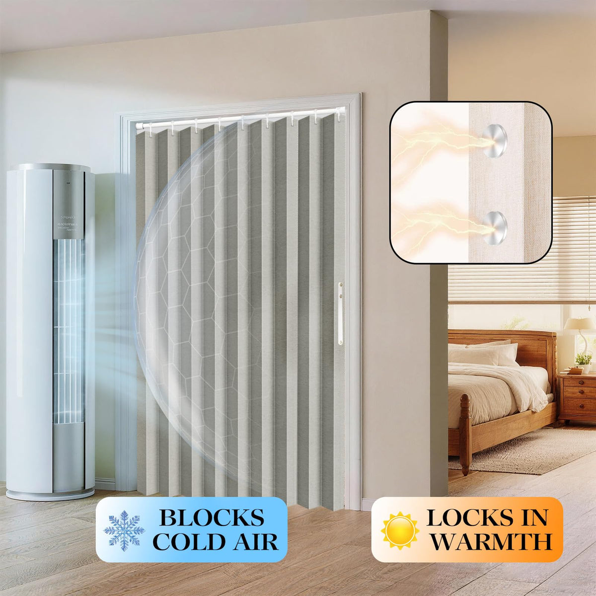 100% Blackout Fabric Folding Door Curtain with Magnetic Closure T7480
