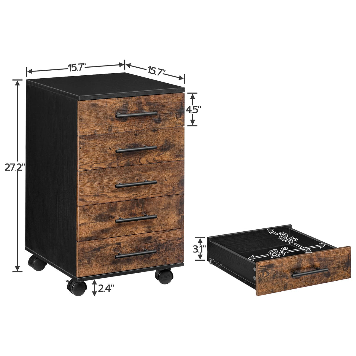5 Drawer Wooden Mobile File Cabinet with Wheels E57182