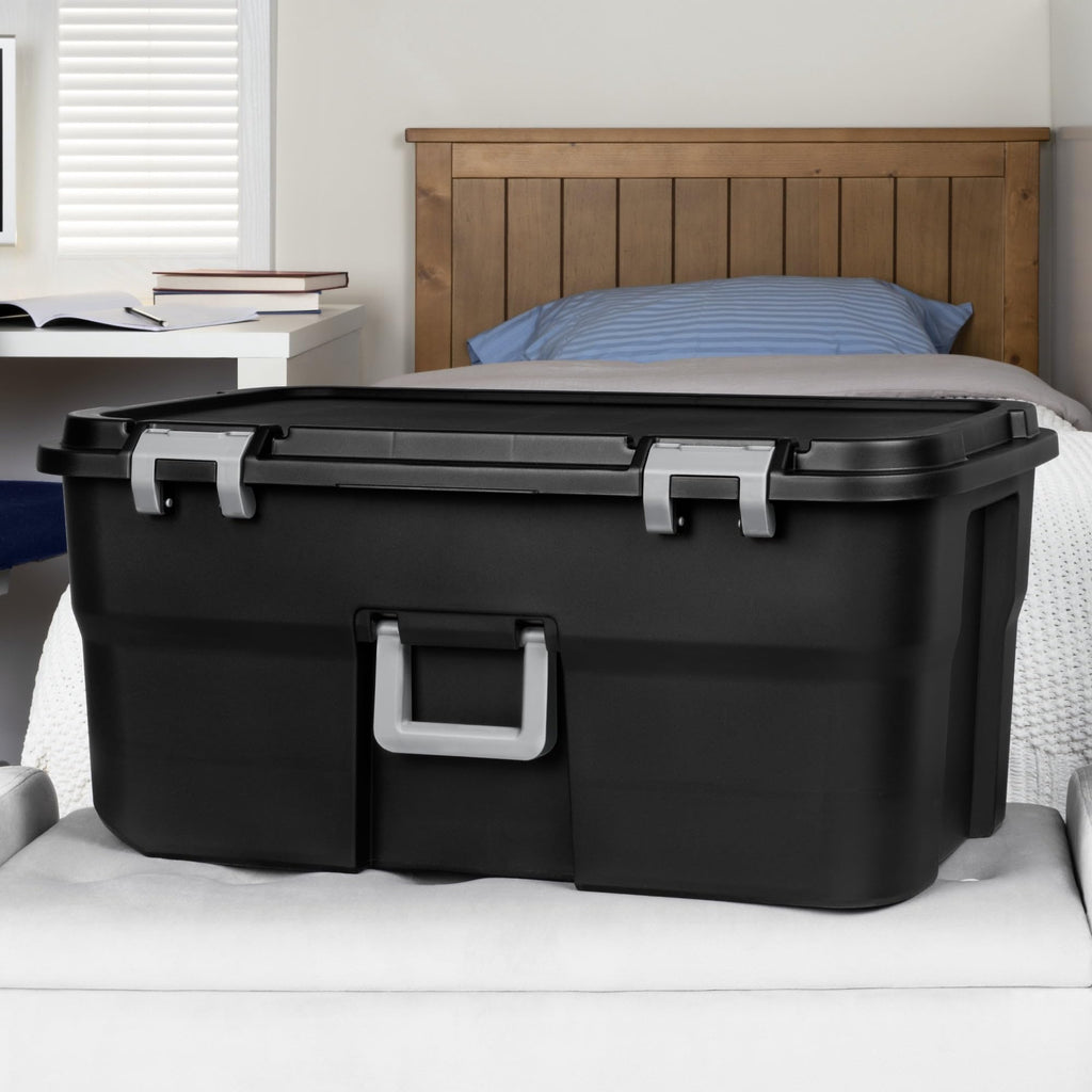 22 Gallon Black Wheeled Plastic Storage Trunk with Lockable Lid P78196