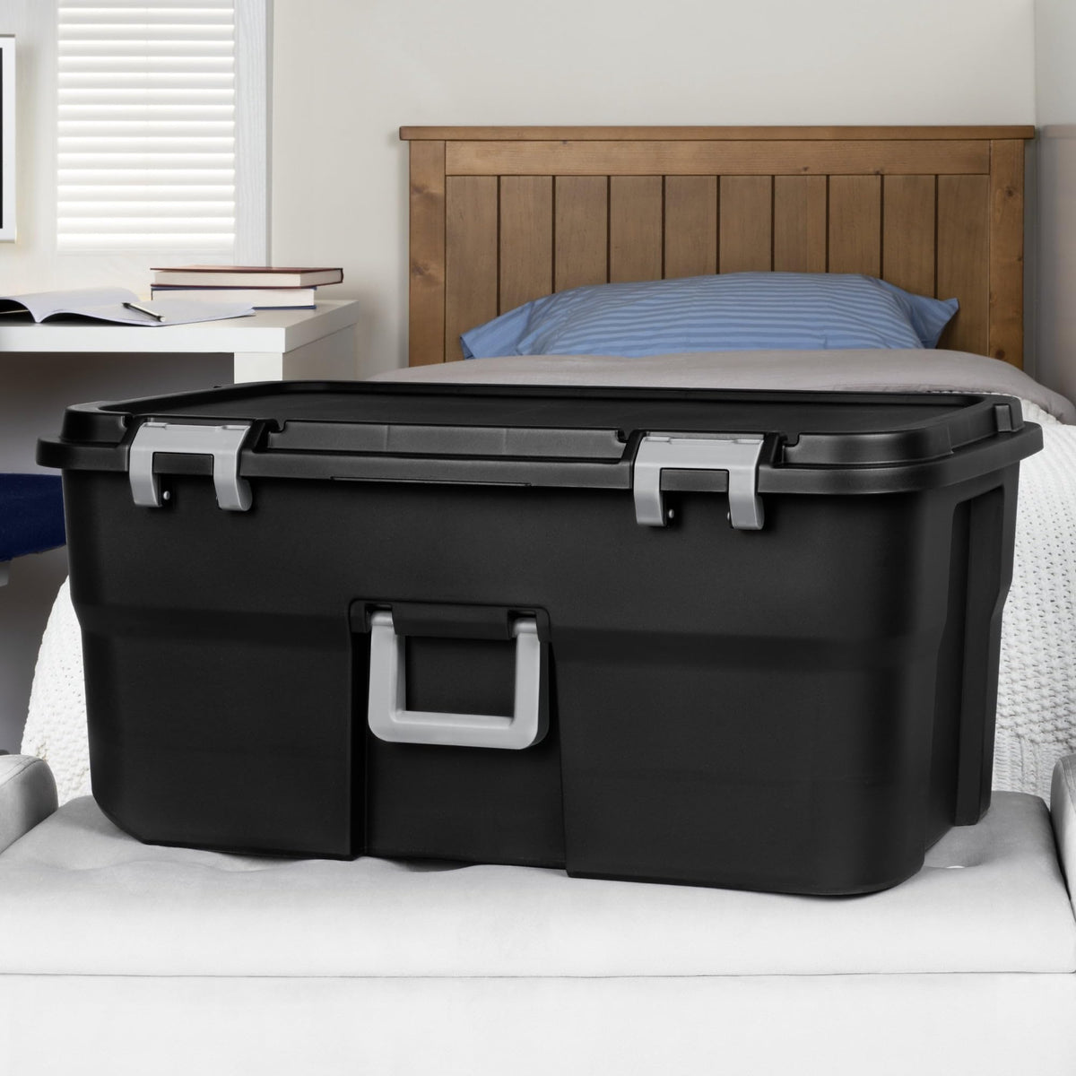 22 Gallon Black Wheeled Plastic Storage Trunk with Lockable Lid P78196