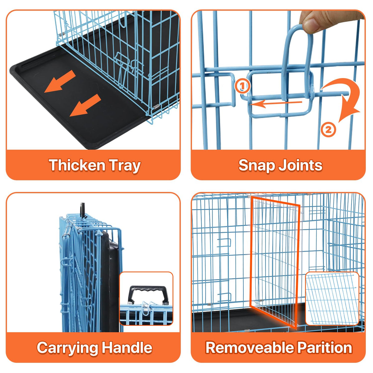 Folding Metal Dog Crate with Plastic Tray & Divider C749
