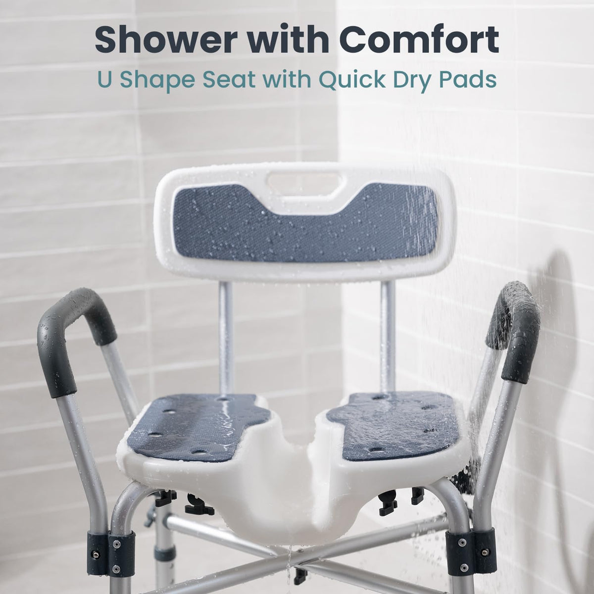 Blue Heavy Duty U-Shape Seat Shower Chair with Padded Armrests and Back A1371