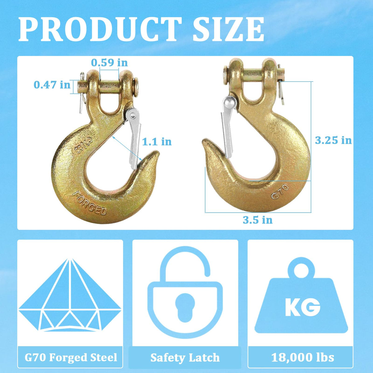 2 Pack 3/8" Heavy Duty Clevis Slip Hook with Safety Latch Q172869