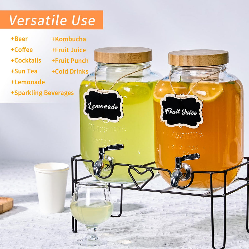 2 Pack 1 Gallon Glass Drink Dispenser with Stand and Fruit Infuser K917564
