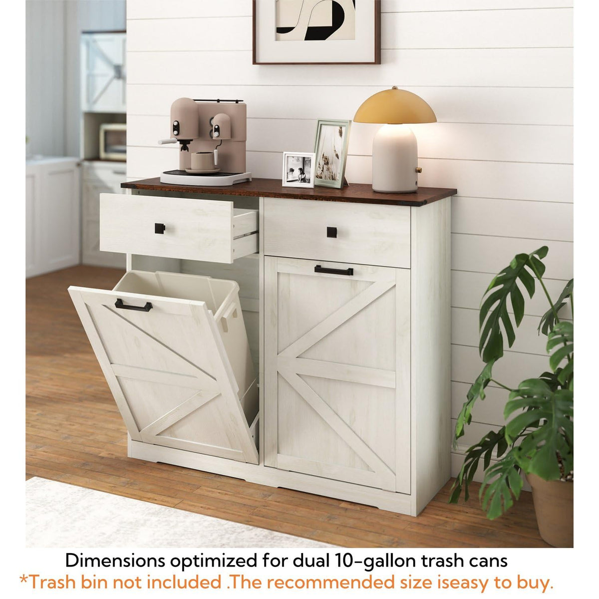 Brown and Antique White 20 Gallon Tilt-Out Trash Cabinet H810
