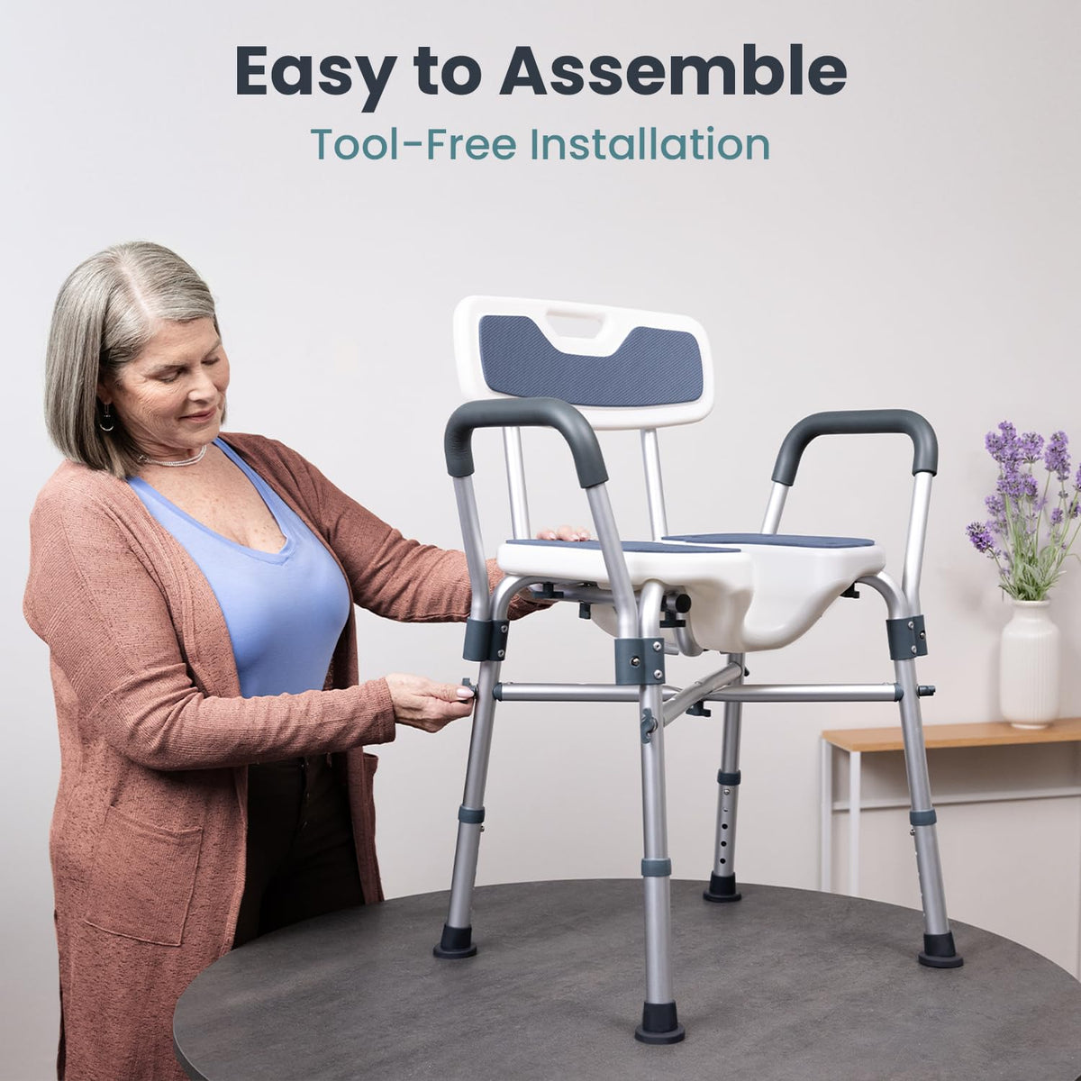 Blue Heavy Duty U-Shape Seat Shower Chair with Padded Armrests and Back A1371