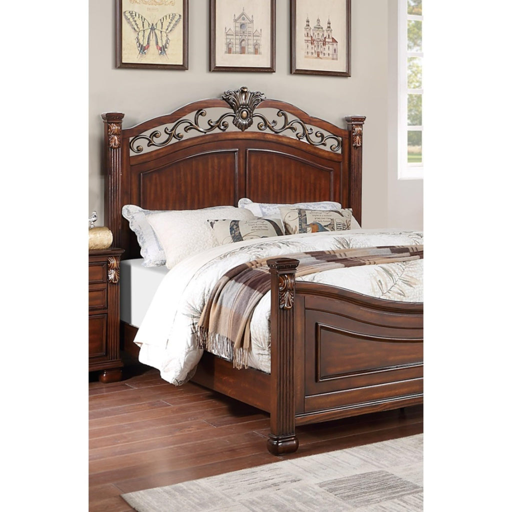 King Bed Frame with Ornate Post Headboard Solid Pine Wood P598248