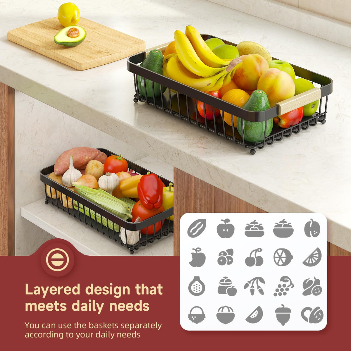 3-Tier Detachable Metal Fruit Basket D540