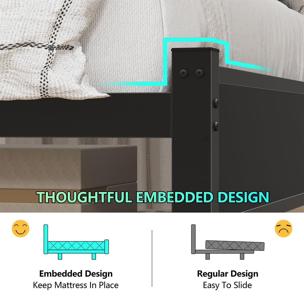 Twin Size Bed Frame with Storage Headboard and LED Lights M610