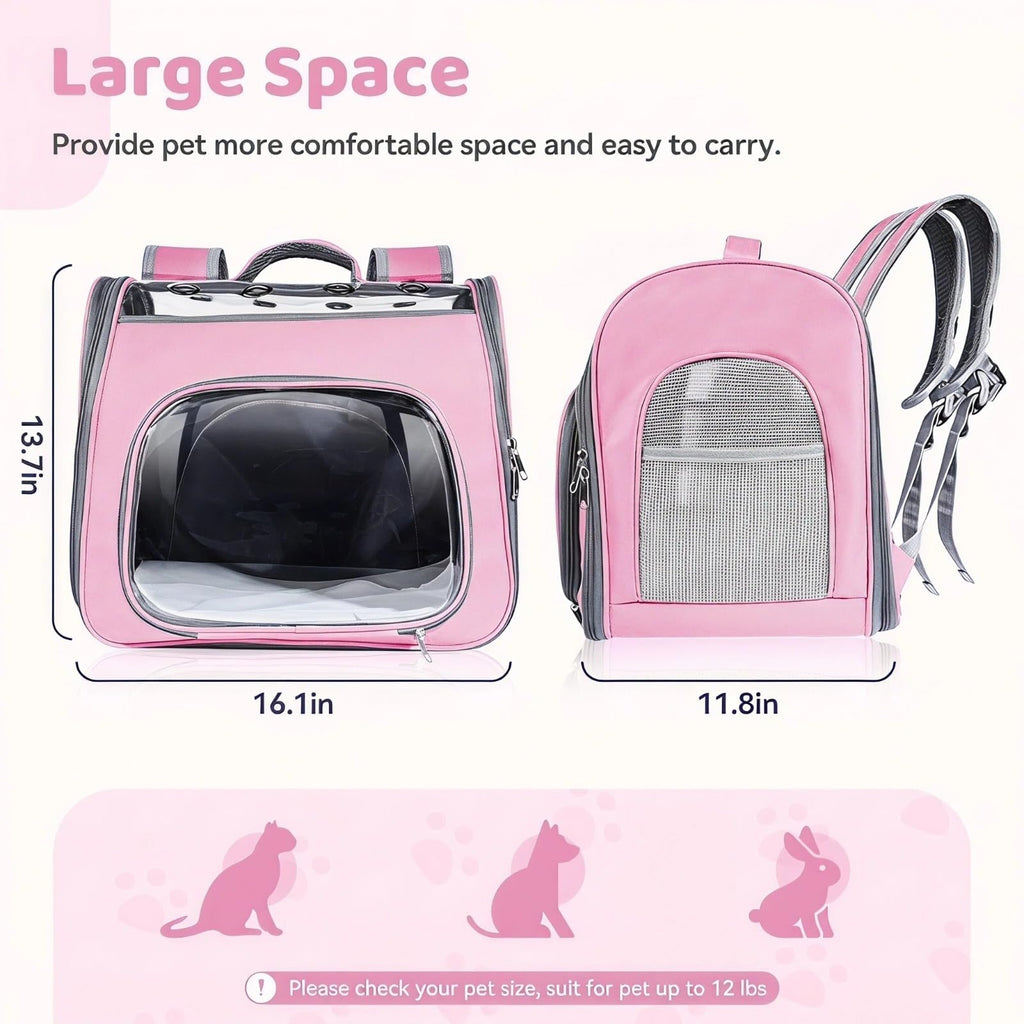 Airline Approved Cat Soft-Sided Carrier Backpack Up to 12 lbs Pink X20287