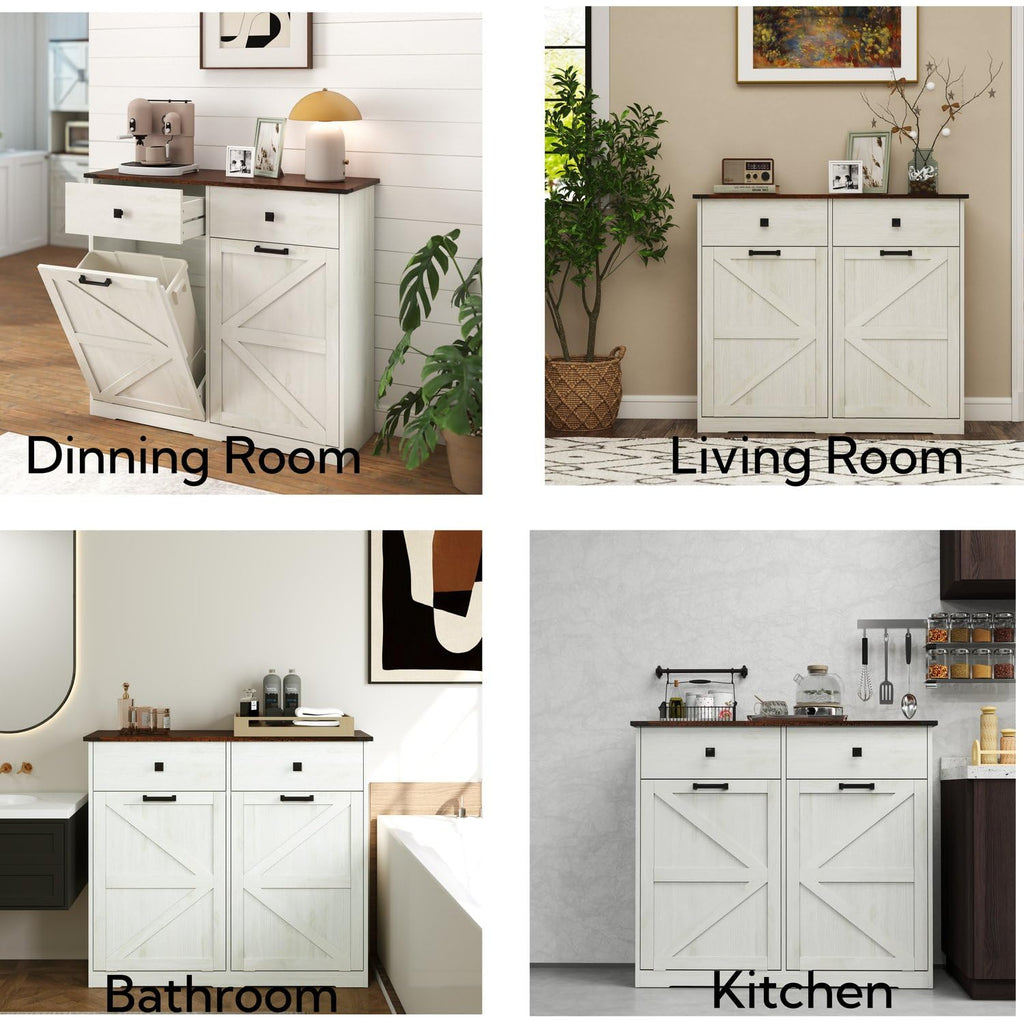 Brown and Antique White 20 Gallon Tilt-Out Trash Cabinet H810