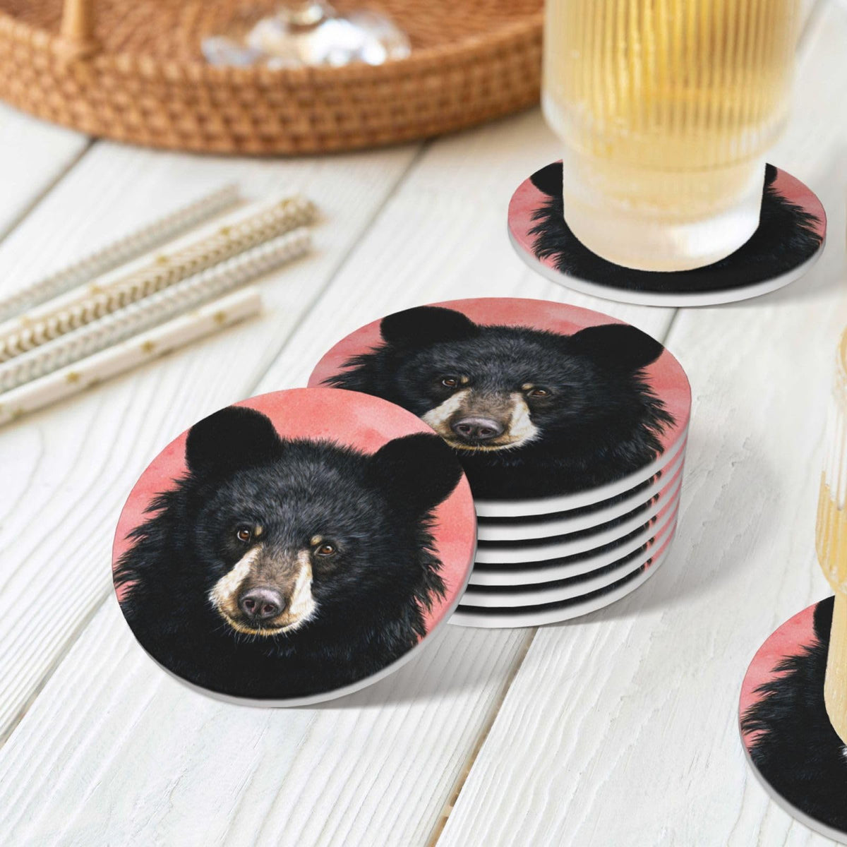 Ceramic Coasters with Holder Set of 6 V29178