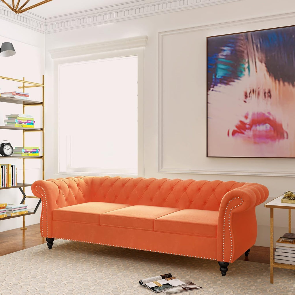 Orange Velvet 3 Seat Sofa Z41100