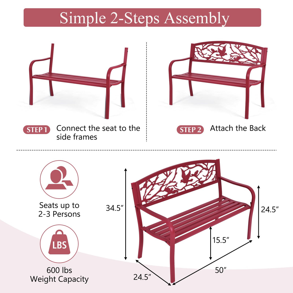 50" Outdoor Bench with Cast Iron Backrest K276812