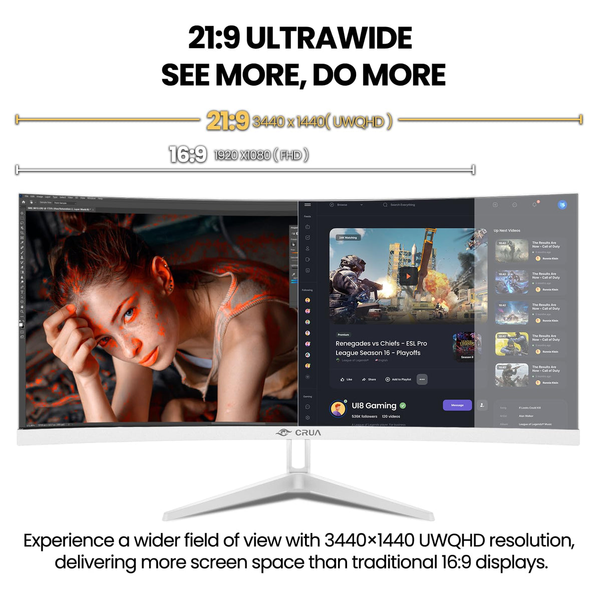 34 Inch 21:9 UWQHD 100Hz IPS Ultrawide Curved Monitor E816613