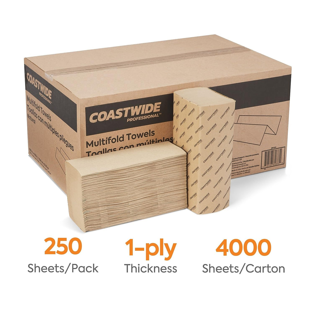 Multifold Paper Towels, 1-ply, 250 Sheets/Pack, 16 Packs/Carton I36179